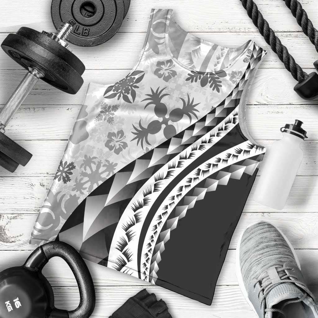 Black Hawaiian Quilt Pattern Men Tank Top Mixed Polynesian Tribal Arty