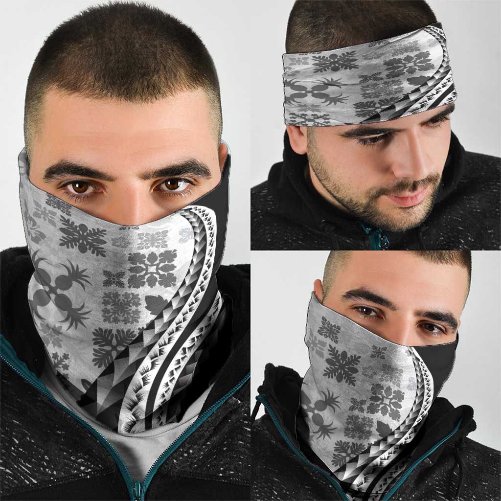 Black Hawaiian Quilt Pattern Neck Gaiter Mixed Polynesian Tribal Arty - Polynesian Pride