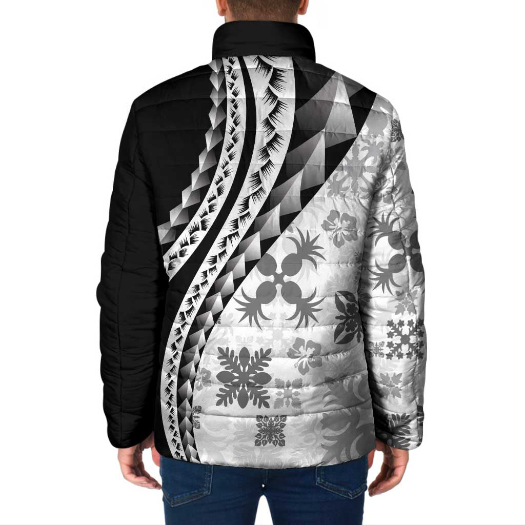 Black Hawaiian Quilt Pattern Padded Jacket Mixed Polynesian Tribal Arty - Polynesian Pride