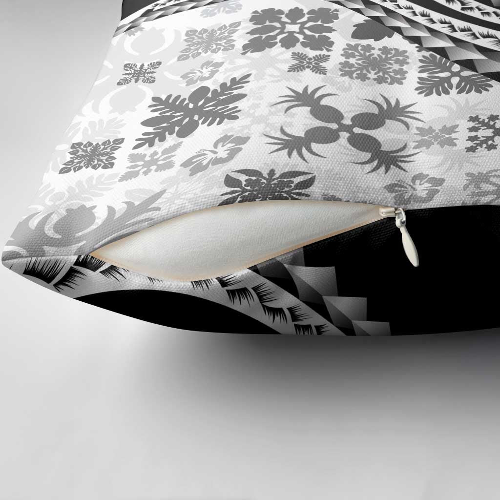 Black Hawaiian Quilt Pattern Pillow Cover Mixed Polynesian Tribal Arty - Polynesian Pride