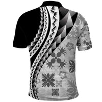 Black Hawaiian Quilt Pattern Polo Shirt Mixed Polynesian Tribal Arty