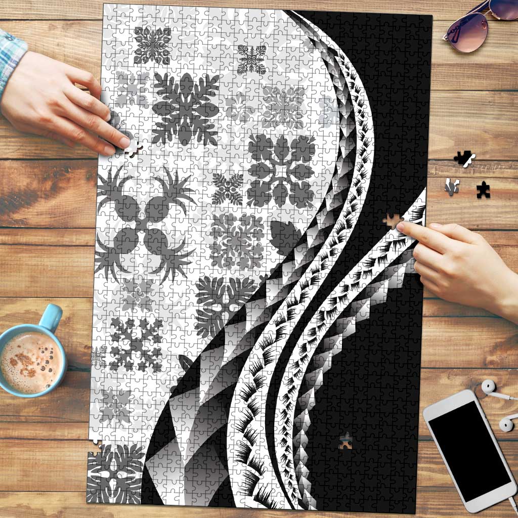 Black Hawaiian Quilt Pattern Puzzle Mixed Polynesian Tribal Arty - Polynesian Pride