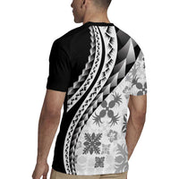Black Hawaiian Quilt Pattern Rugby Jersey Mixed Polynesian Tribal Arty