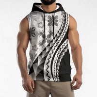 Black Hawaiian Quilt Pattern Sleeveless Hoodie Mixed Polynesian Tribal Arty - Polynesian Pride