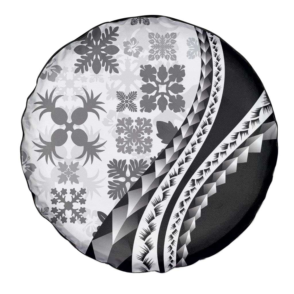 Black Hawaiian Quilt Pattern Spare Tire Cover Mixed Polynesian Tribal Arty