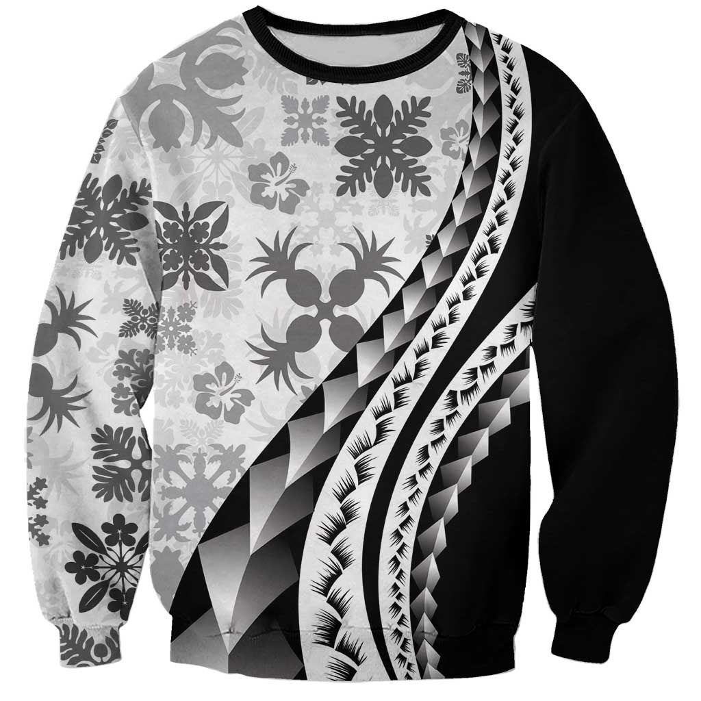 Black Hawaiian Quilt Pattern Sweatshirt Mixed Polynesian Tribal Arty