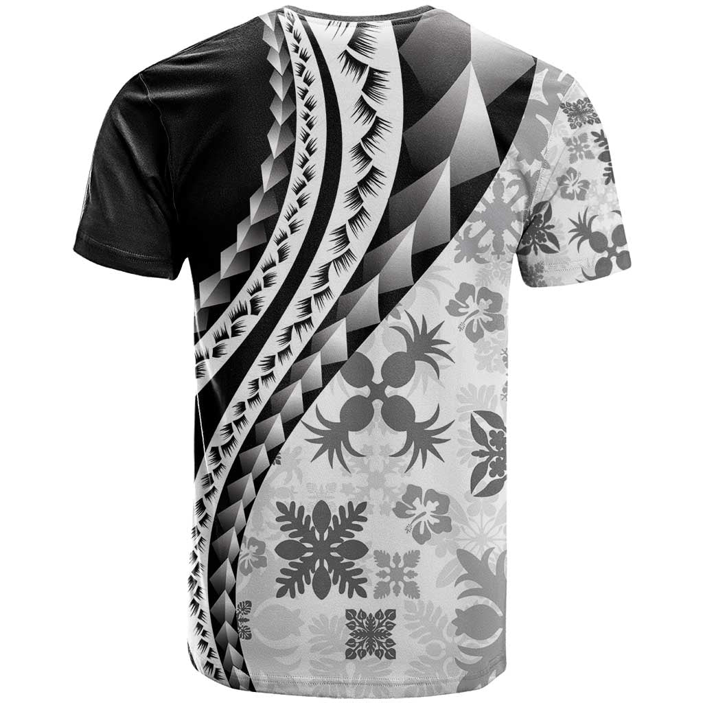 Black Hawaiian Quilt Pattern T Shirt Mixed Polynesian Tribal Arty