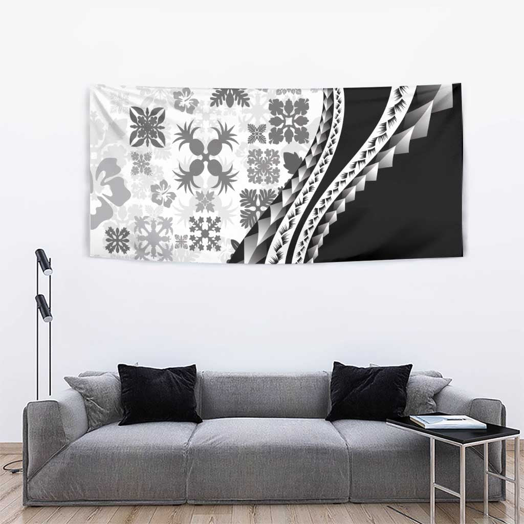 Black Hawaiian Quilt Pattern Tapestry Mixed Polynesian Tribal Arty