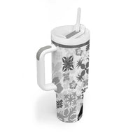 Black Hawaiian Quilt Pattern Tumbler With Handle Mixed Polynesian Tribal Arty