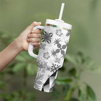 Black Hawaiian Quilt Pattern Tumbler With Handle Mixed Polynesian Tribal Arty