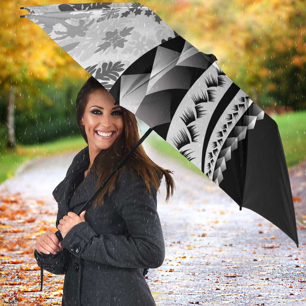 Black Hawaiian Quilt Pattern Umbrella Mixed Polynesian Tribal Arty - Polynesian Pride