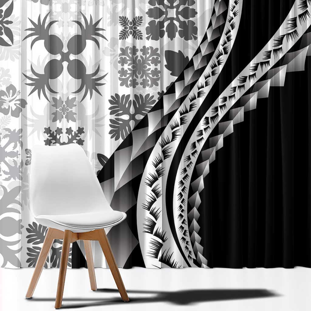 Black Hawaiian Quilt Pattern Window Curtain Mixed Polynesian Tribal Arty