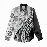 Black Hawaiian Quilt Pattern Women Casual Shirt Mixed Polynesian Tribal Arty