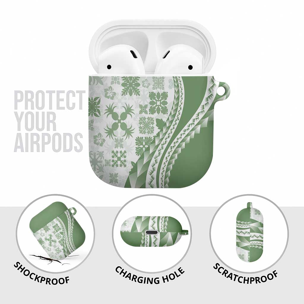 Green Hawaiian Quilt Pattern AirPods Case Mixed Polynesian Tribal Arty - Polynesian Pride