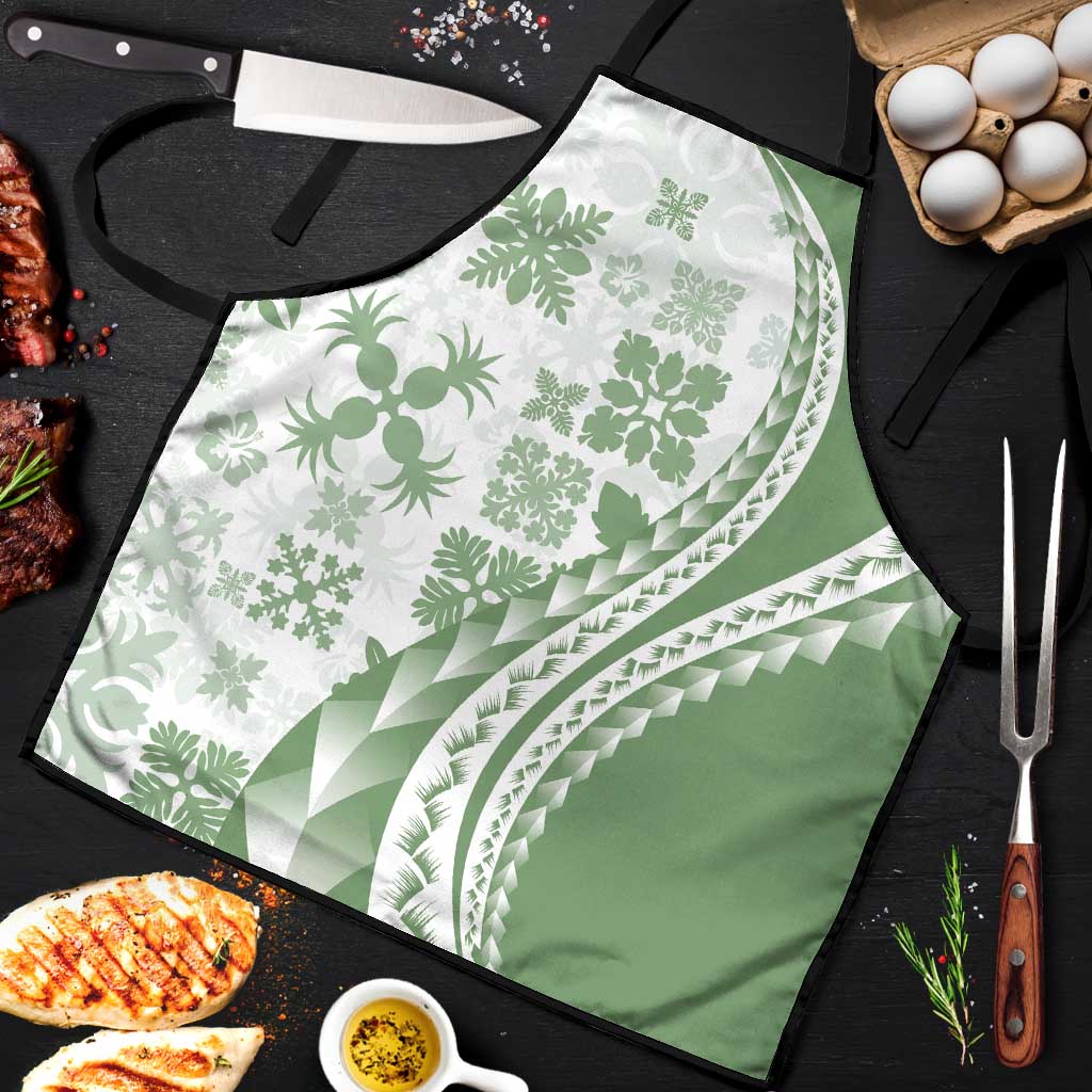 Green Hawaiian Quilt Pattern Apron Mixed Polynesian Tribal Arty - Polynesian Pride
