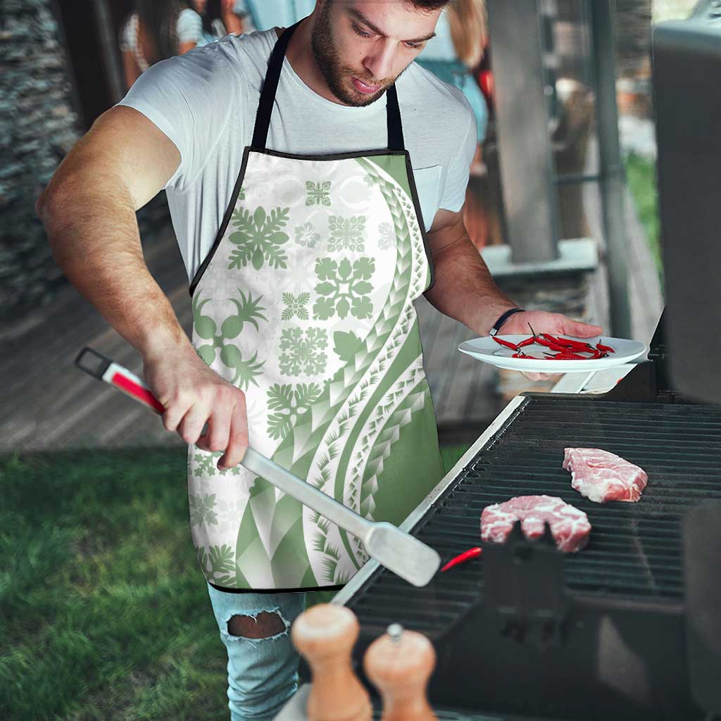 Green Hawaiian Quilt Pattern Apron Mixed Polynesian Tribal Arty - Polynesian Pride