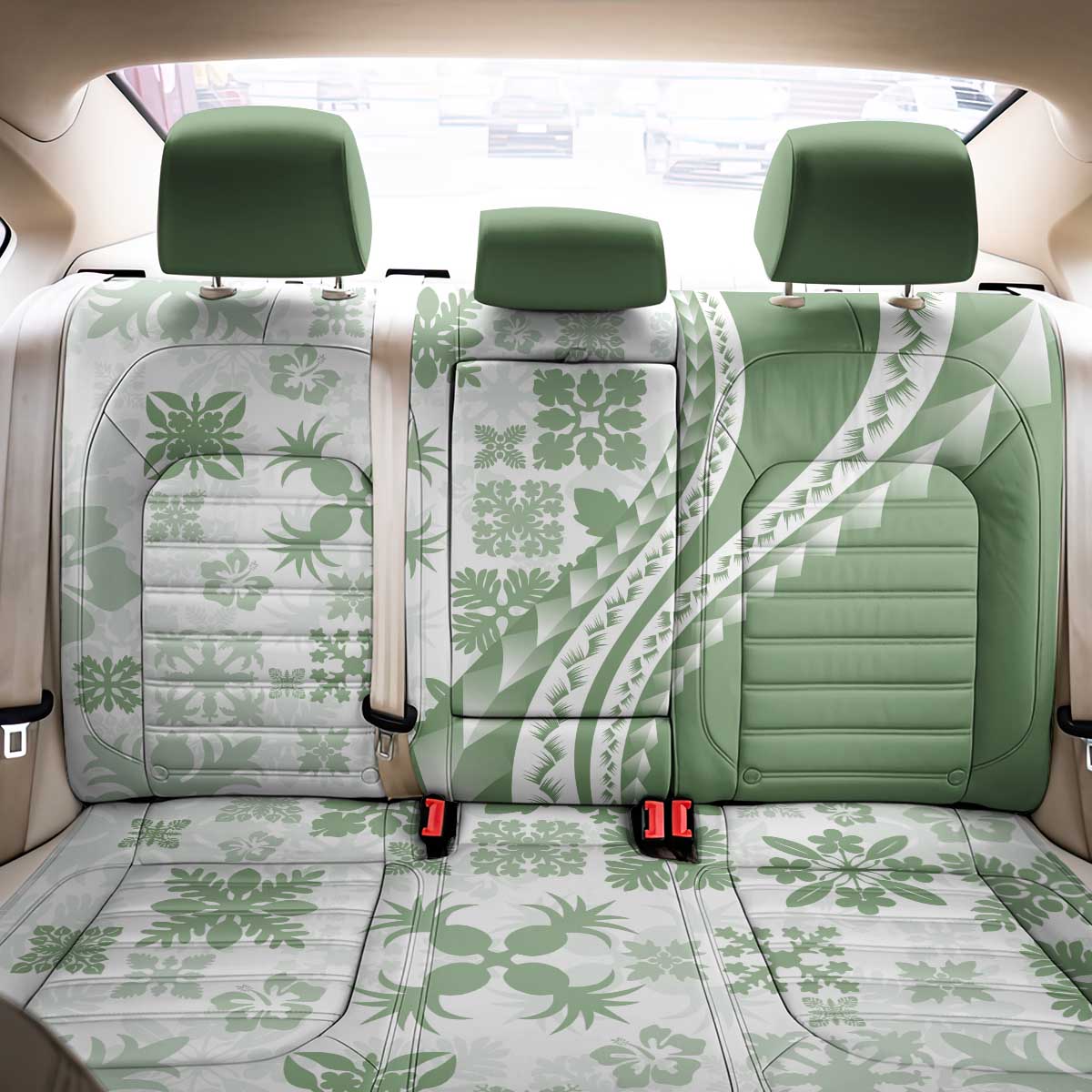 Green Hawaiian Quilt Pattern Back Car Seat Cover Mixed Polynesian Tribal Arty LT9 - Polynesian Pride