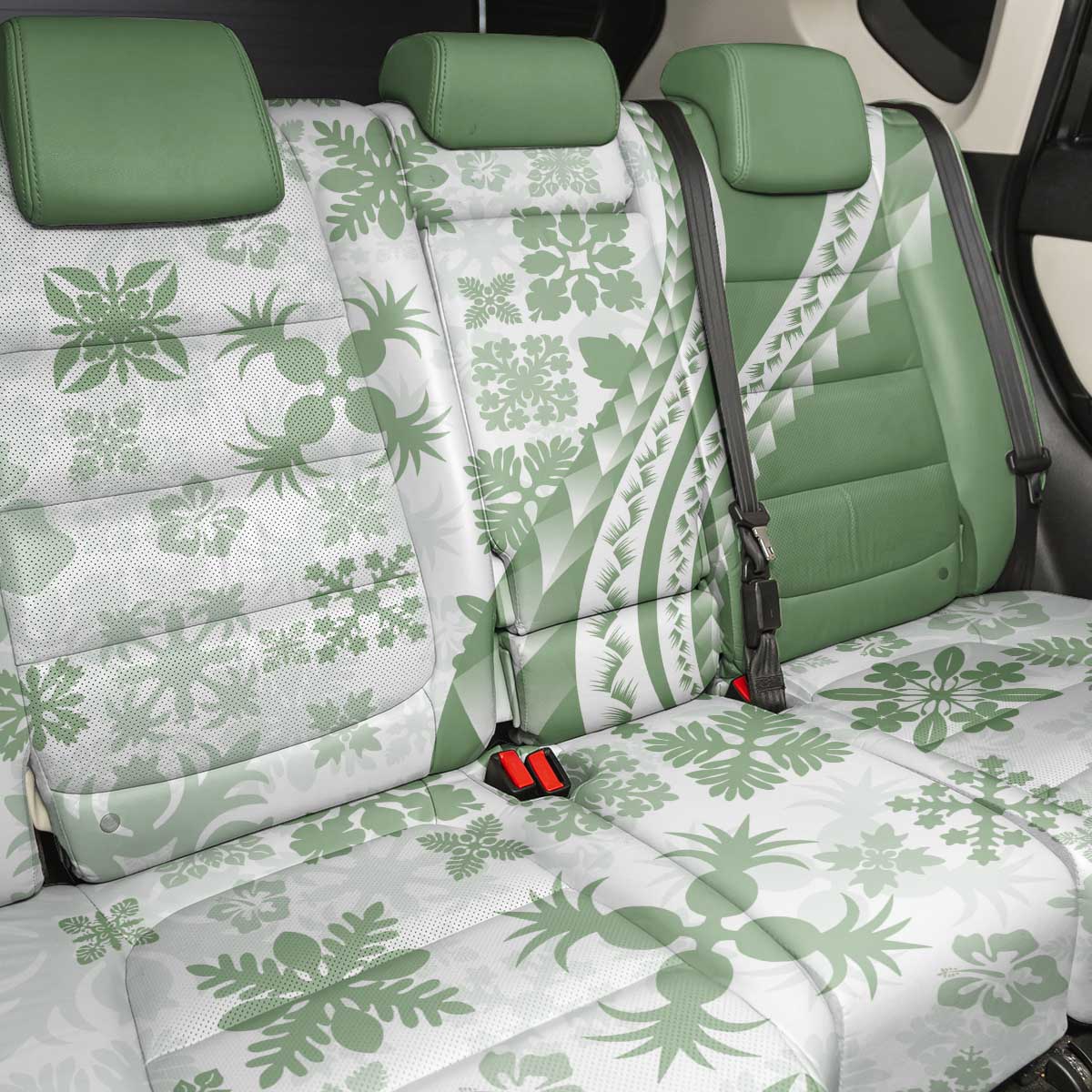 Green Hawaiian Quilt Pattern Back Car Seat Cover Mixed Polynesian Tribal Arty LT9 - Polynesian Pride