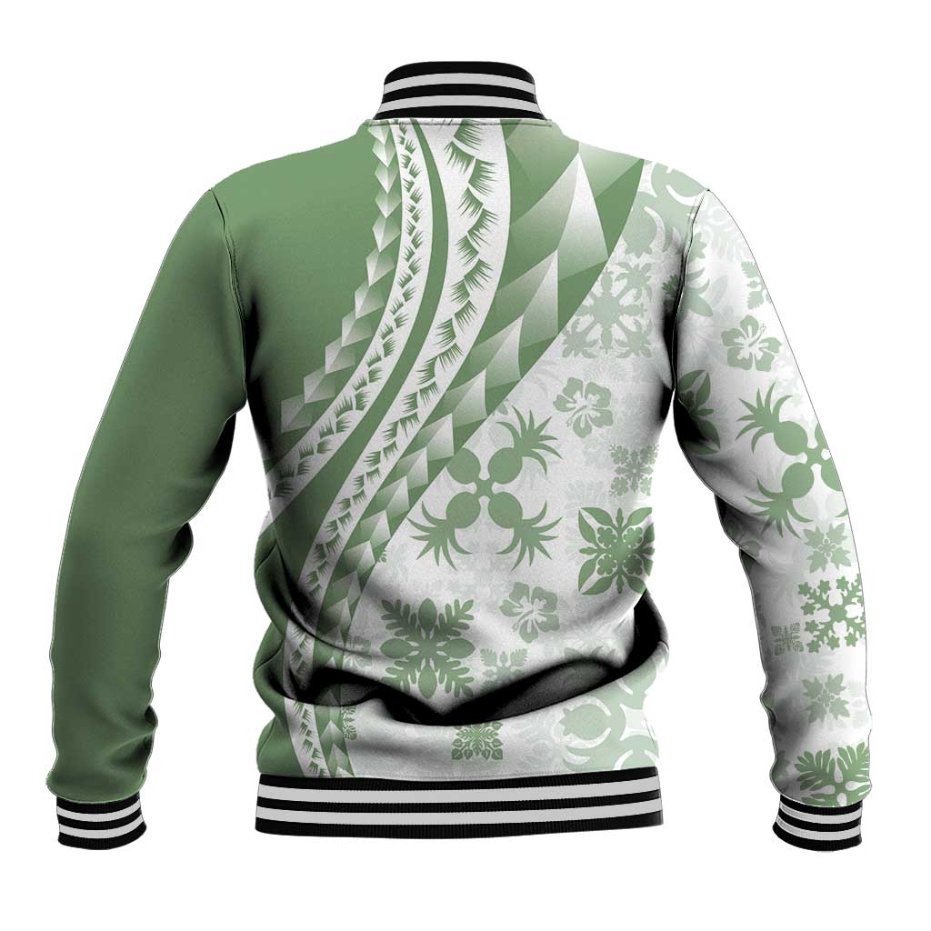 Green Hawaiian Quilt Pattern Baseball Jacket Mixed Polynesian Tribal Arty LT9 - Polynesian Pride