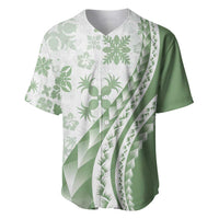 Green Hawaiian Quilt Pattern Baseball Jersey Mixed Polynesian Tribal Arty