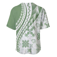 Green Hawaiian Quilt Pattern Baseball Jersey Mixed Polynesian Tribal Arty