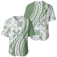 Green Hawaiian Quilt Pattern Baseball Jersey Mixed Polynesian Tribal Arty
