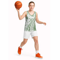 Green Hawaiian Quilt Pattern Basketball Jersey Mixed Polynesian Tribal Arty - Polynesian Pride