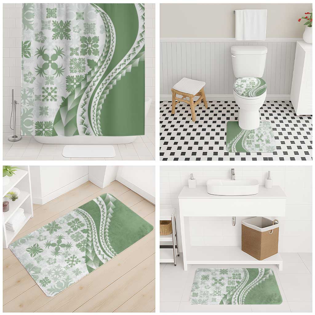 Green Hawaiian Quilt Pattern Bathroom Set Mixed Polynesian Tribal Arty - Polynesian Pride
