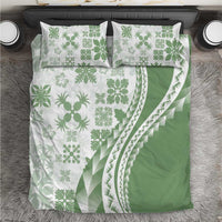 Green Hawaiian Quilt Pattern Bedding Set Mixed Polynesian Tribal Arty