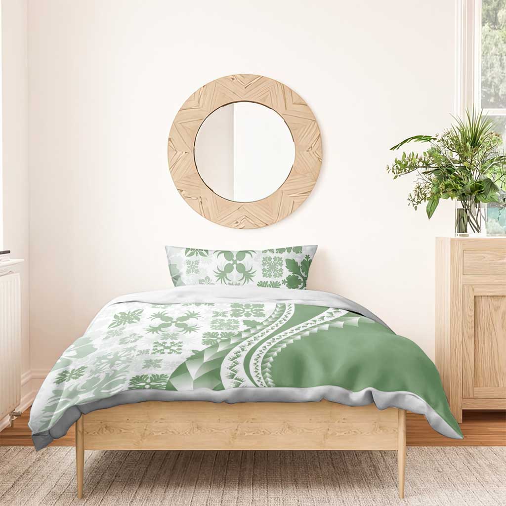 Green Hawaiian Quilt Pattern Bedding Set Mixed Polynesian Tribal Arty