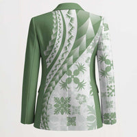 Green Hawaiian Quilt Pattern Blazer Mixed Polynesian Tribal Arty - Polynesian Pride