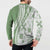 Green Hawaiian Quilt Pattern Button Sweatshirt Mixed Polynesian Tribal Arty