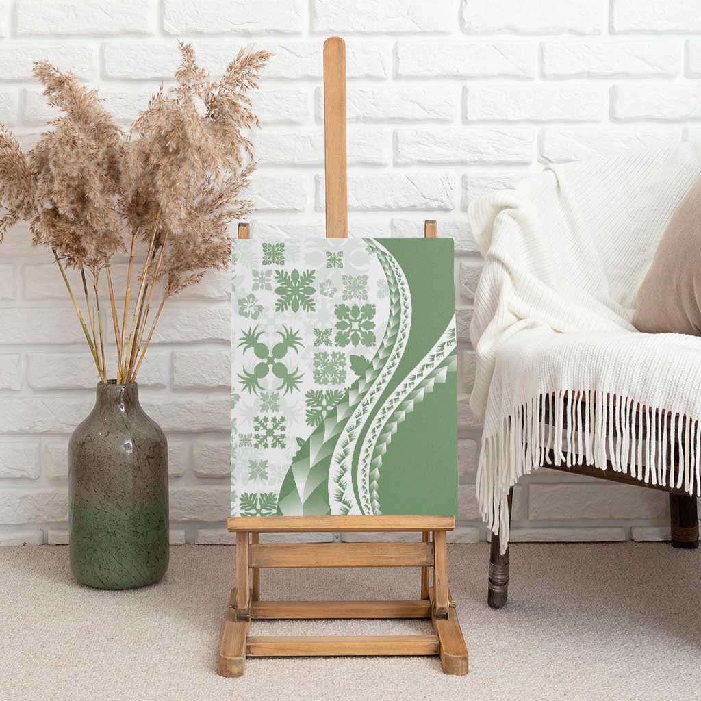 Green Hawaiian Quilt Pattern Canvas Wall Art Mixed Polynesian Tribal Arty