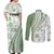 Green Hawaiian Quilt Pattern Couples Matching Off Shoulder Maxi Dress and Long Sleeve Button Shirt Mixed Polynesian Tribal Arty