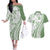 Green Hawaiian Quilt Pattern Couples Matching Off The Shoulder Long Sleeve Dress and Hawaiian Shirt Mixed Polynesian Tribal Arty