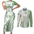 Green Hawaiian Quilt Pattern Couples Matching Short Sleeve Bodycon Dress and Long Sleeve Button Shirt Mixed Polynesian Tribal Arty