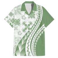 Green Hawaiian Quilt Pattern Family Matching Long Sleeve Bodycon Dress and Hawaiian Shirt Mixed Polynesian Tribal Arty