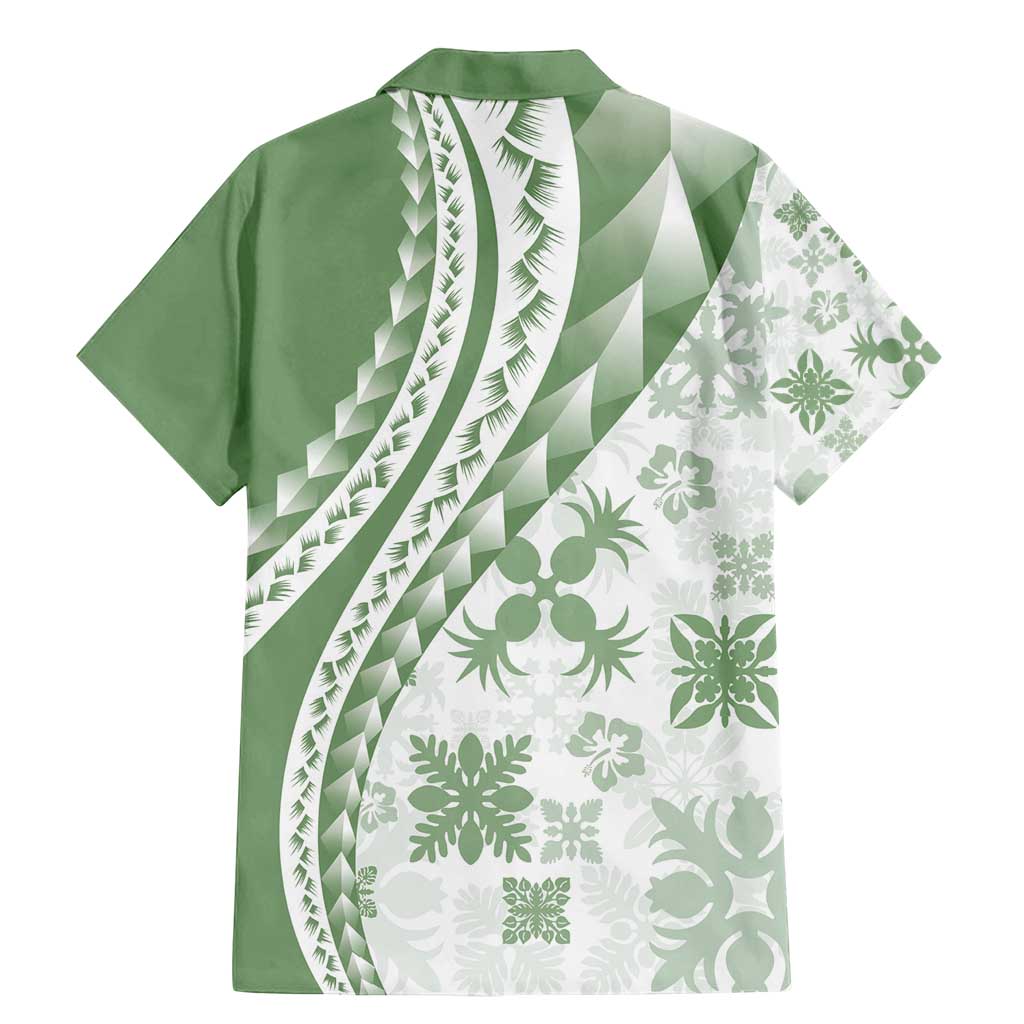 Green Hawaiian Quilt Pattern Family Matching Mermaid Dress and Hawaiian Shirt Mixed Polynesian Tribal Arty