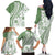 Green Hawaiian Quilt Pattern Family Matching Off The Shoulder Long Sleeve Dress and Hawaiian Shirt Mixed Polynesian Tribal Arty