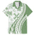 Green Hawaiian Quilt Pattern Family Matching Off The Shoulder Long Sleeve Dress and Hawaiian Shirt Mixed Polynesian Tribal Arty