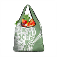 Green Hawaiian Quilt Pattern Grocery Bag Mixed Polynesian Tribal Arty