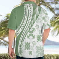 Green Hawaiian Quilt Pattern Hawaiian Shirt Mixed Polynesian Tribal Arty
