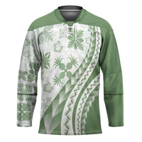 Green Hawaiian Quilt Pattern Hockey Jersey Mixed Polynesian Tribal Arty - Polynesian Pride