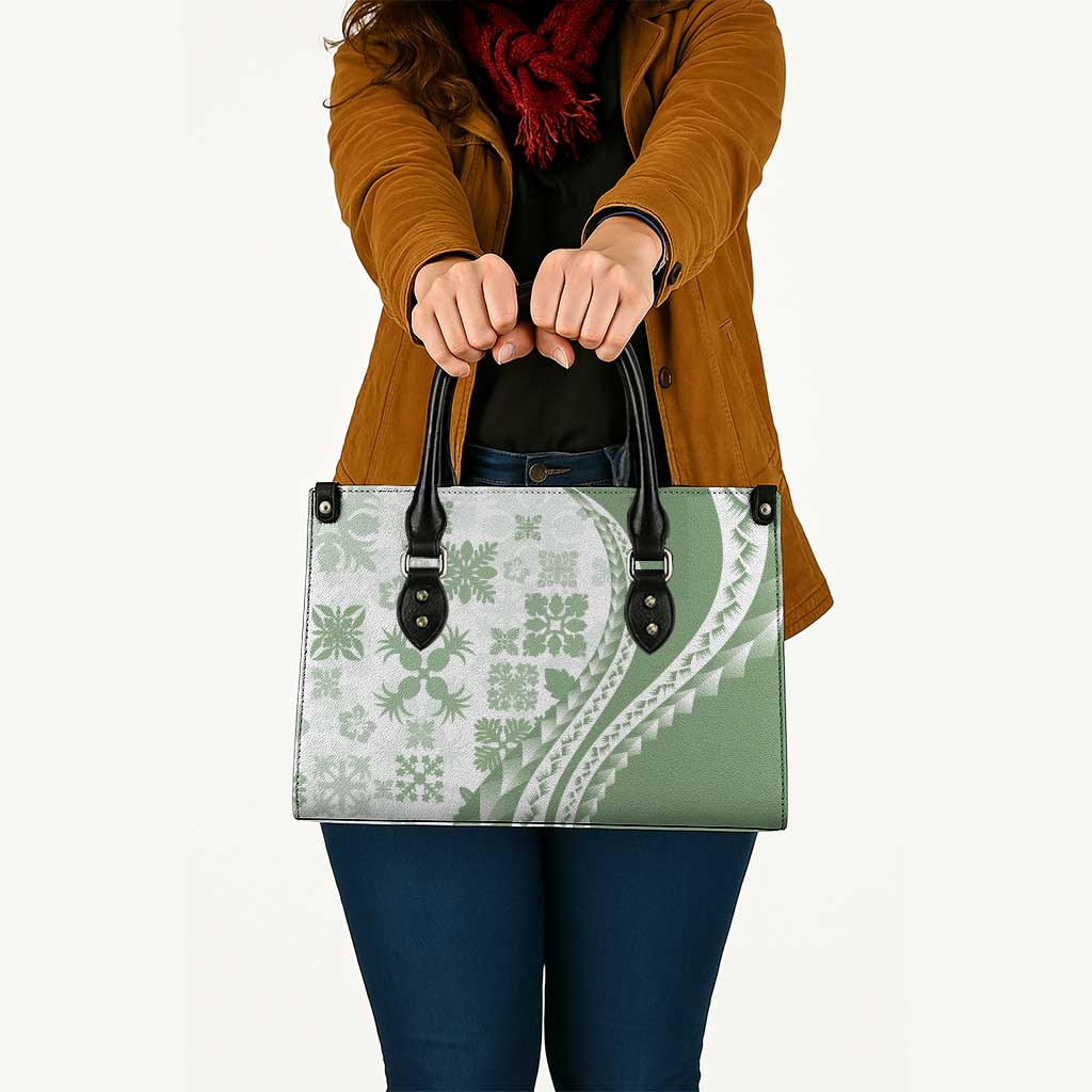 Green Hawaiian Quilt Pattern Leather Bag Mixed Polynesian Tribal Arty - Polynesian Pride
