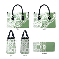 Green Hawaiian Quilt Pattern Leather Bag Mixed Polynesian Tribal Arty - Polynesian Pride