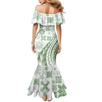Green Hawaiian Quilt Pattern Mermaid Dress Mixed Polynesian Tribal Arty