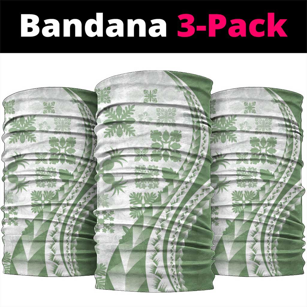 Green Hawaiian Quilt Pattern Neck Gaiter Mixed Polynesian Tribal Arty - Polynesian Pride