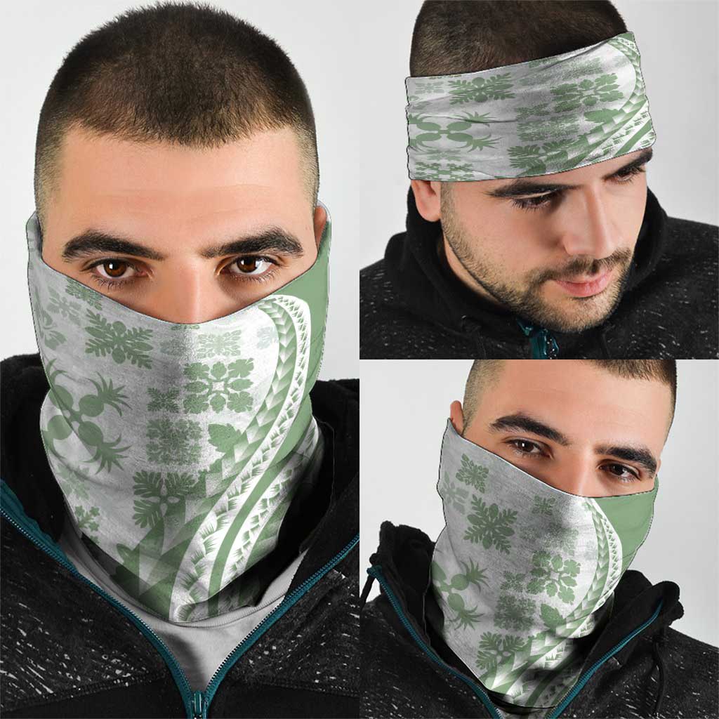 Green Hawaiian Quilt Pattern Neck Gaiter Mixed Polynesian Tribal Arty - Polynesian Pride
