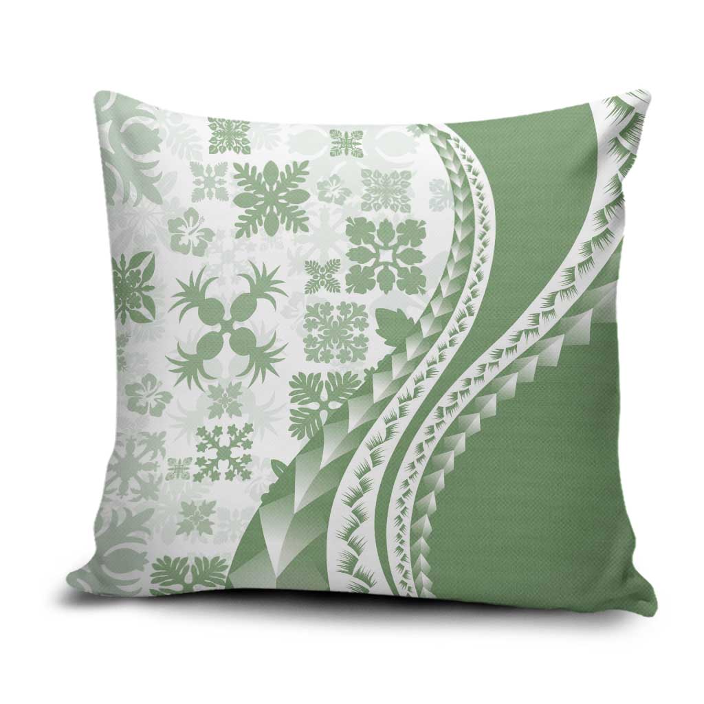 Green Hawaiian Quilt Pattern Pillow Cover Mixed Polynesian Tribal Arty - Polynesian Pride