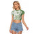 Green Hawaiian Quilt Pattern Raglan Cropped T Shirt Mixed Polynesian Tribal Arty